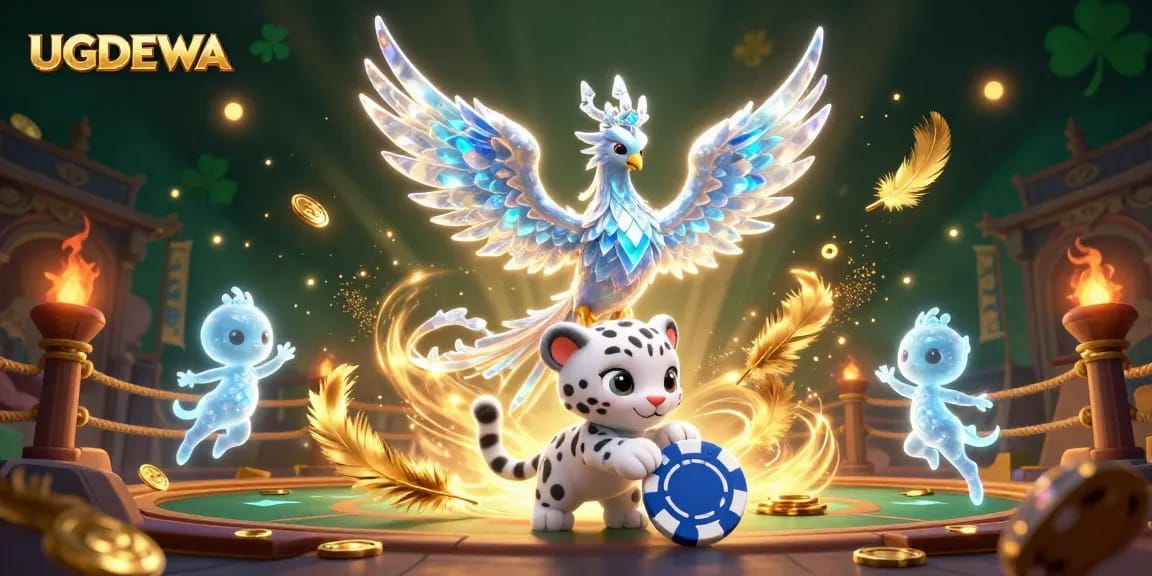 Play on UGDEWA's vibrant ice-themed casino slot, featuring mystical creatures and dynamic gaming elements.
