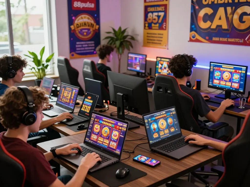 Exciting scene of players enjoying engaging slot games on 88pulsa platform.