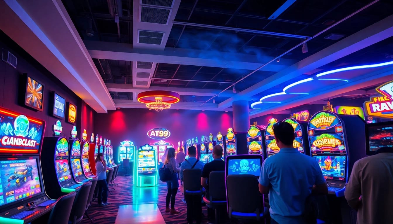 Engaging scene of players enjoying dynamic games at AT99娛樂城 digital casino, showcasing vibrant atmosphere.