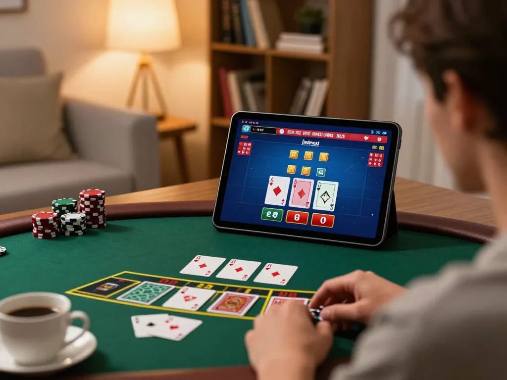 Engaging in Live Chat Asialive88 while playing blackjack online in a cozy home setting.