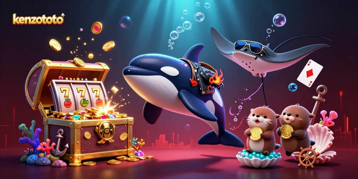 Experience thrilling wins with kenzototo in this vibrant, 3D animated casino scene!