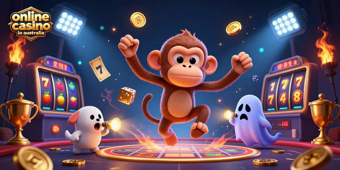 Experience the thrill of an online casino in Australia with vibrant slot games and playful gaming elements.