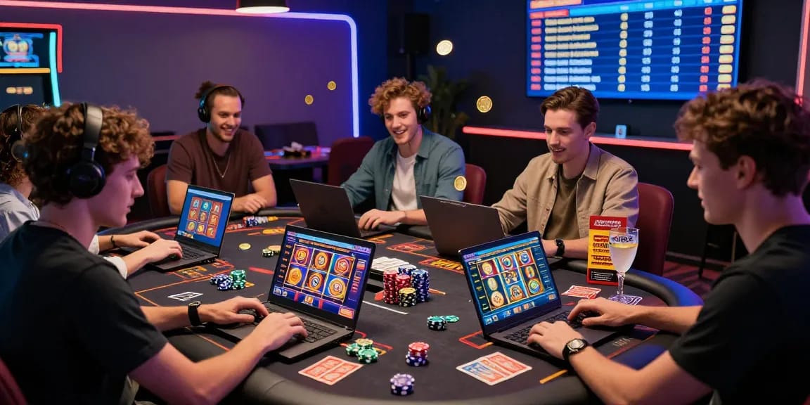Exciting scene at credit card casinos showcasing players immersed in gaming on https://dea.org.uk, enjoying vibrant interactions and large bonuses.