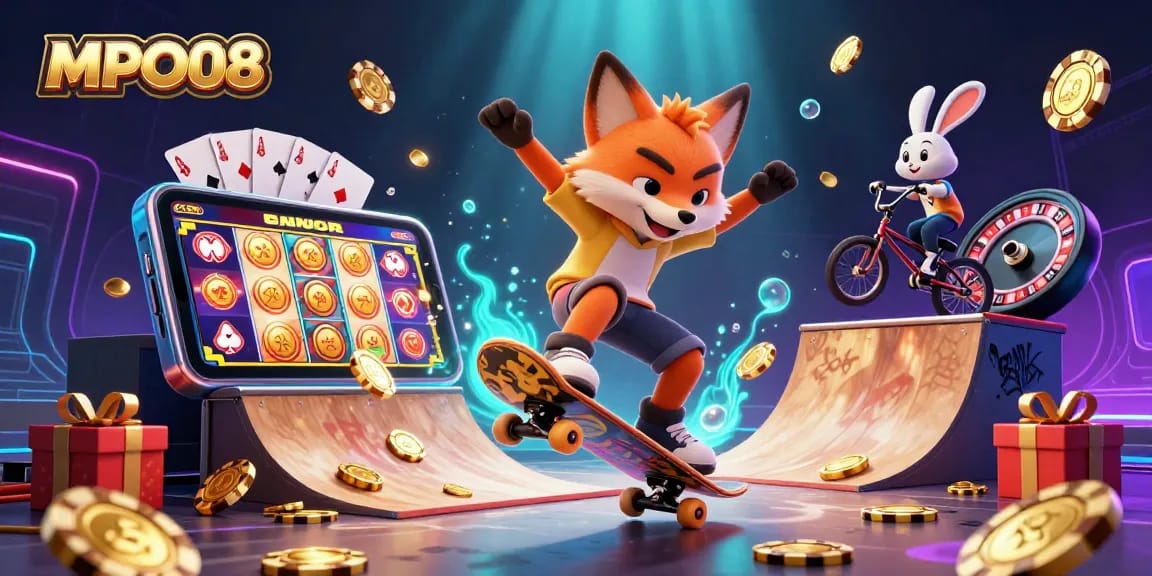 Experience MPO08 with thrilling gaming features and vibrant casino action in an engaging 3D illustration.