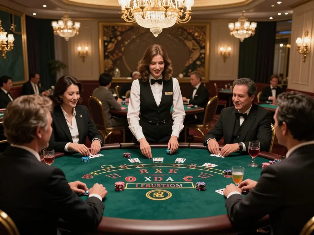 W88 Baccarat game in elegant live casino setting with engaged players and professional dealer.