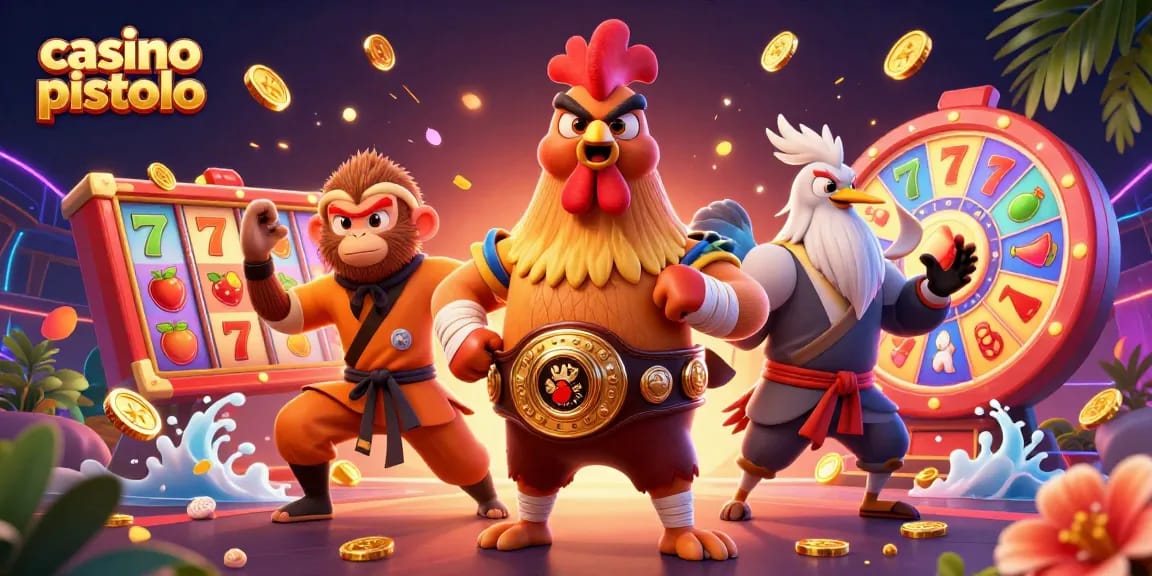 Experience thrilling wins at casino pistolo with vibrant slots and dynamic characters in a lively scene.