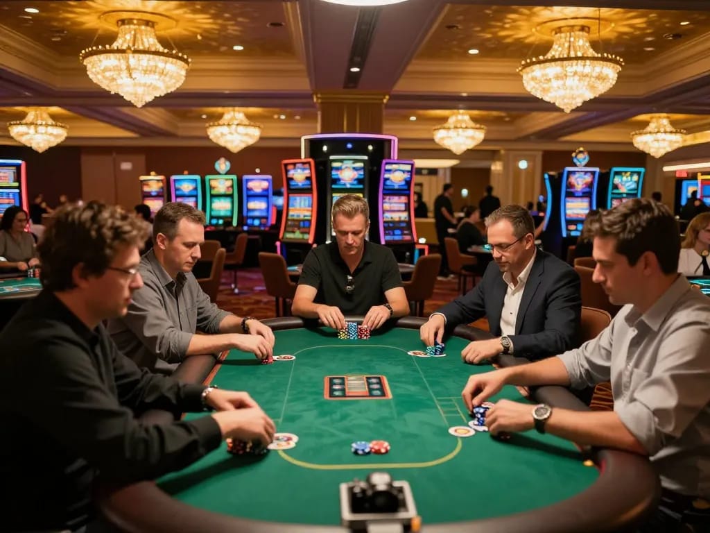Players enjoying dynamic games at LODE88 casino, engaging in strategic gameplay and excitement.
