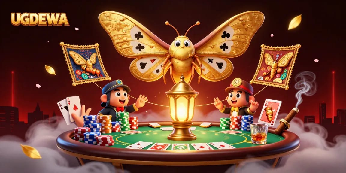 Experience the thrill of UGDEWA gaming with vibrant characters and dynamic casino elements in a detailed illustration.