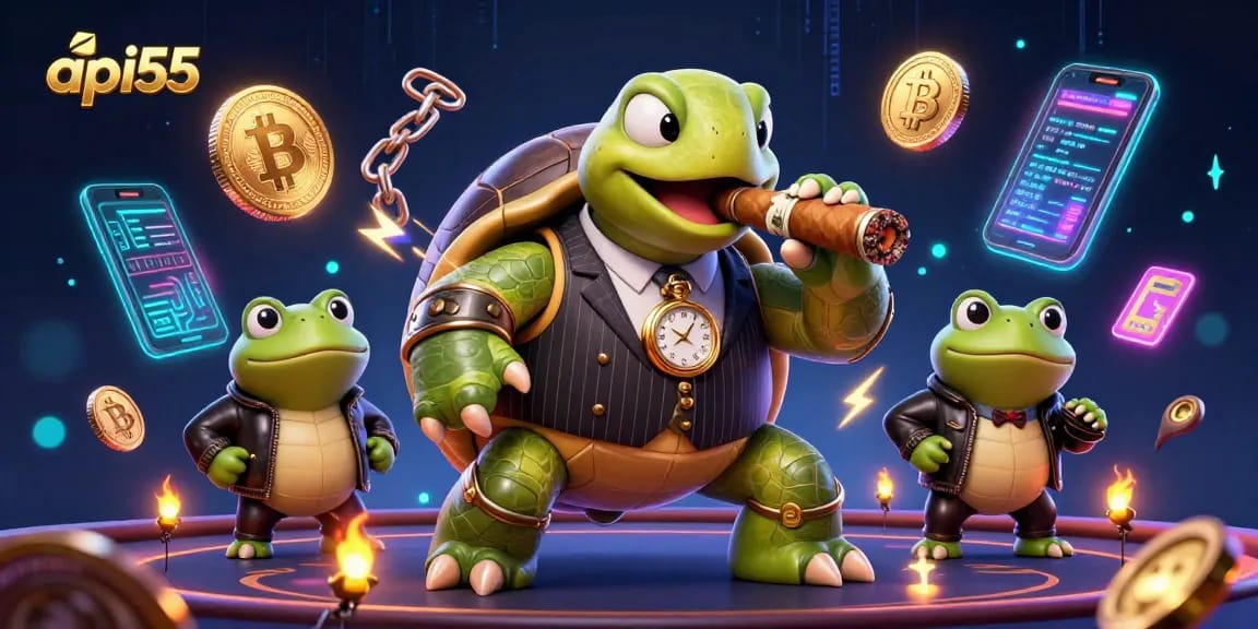 Engage with api55 as the massive snapping turtle bets big in a vibrant crypto casino.