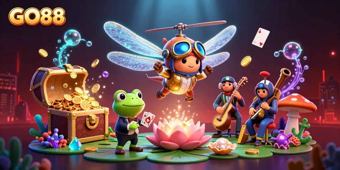 Engage in thrilling gaming at GO88 with dynamic characters and vibrant casino elements.