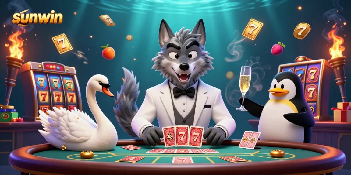 Play exciting slot games at sunwin with a vibrant 3D cartoon scene showcasing energetic characters and dynamic elements.
