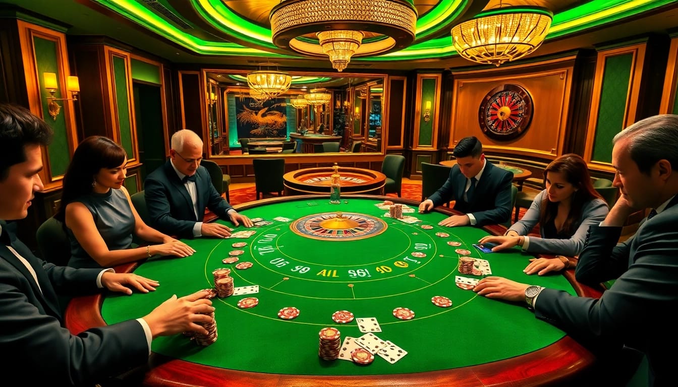 Players at a blackjack table enjoying a fabet gaming experience in a luxurious casino atmosphere.