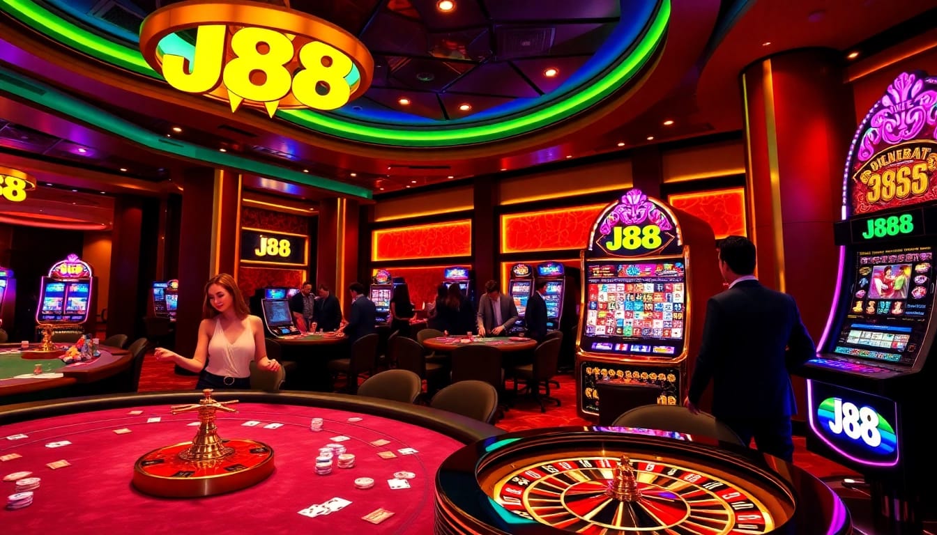 Experience the thrill of J88 gaming with engaging casino tables and vibrant atmosphere.