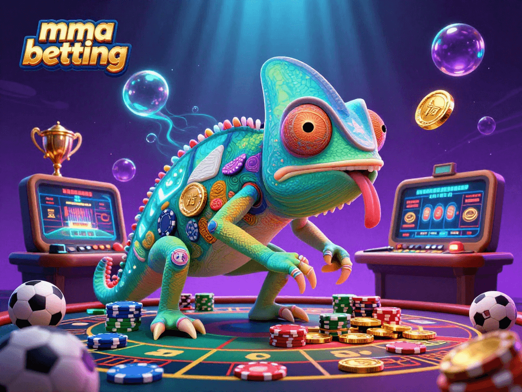 Engage in mma betting with a lively chameleon casino owner amidst dynamic sports action.