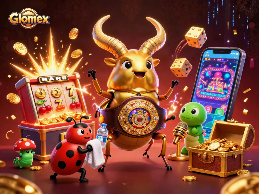 Spin to win with Glomex at the casino, featuring a vibrant beetle championship scene