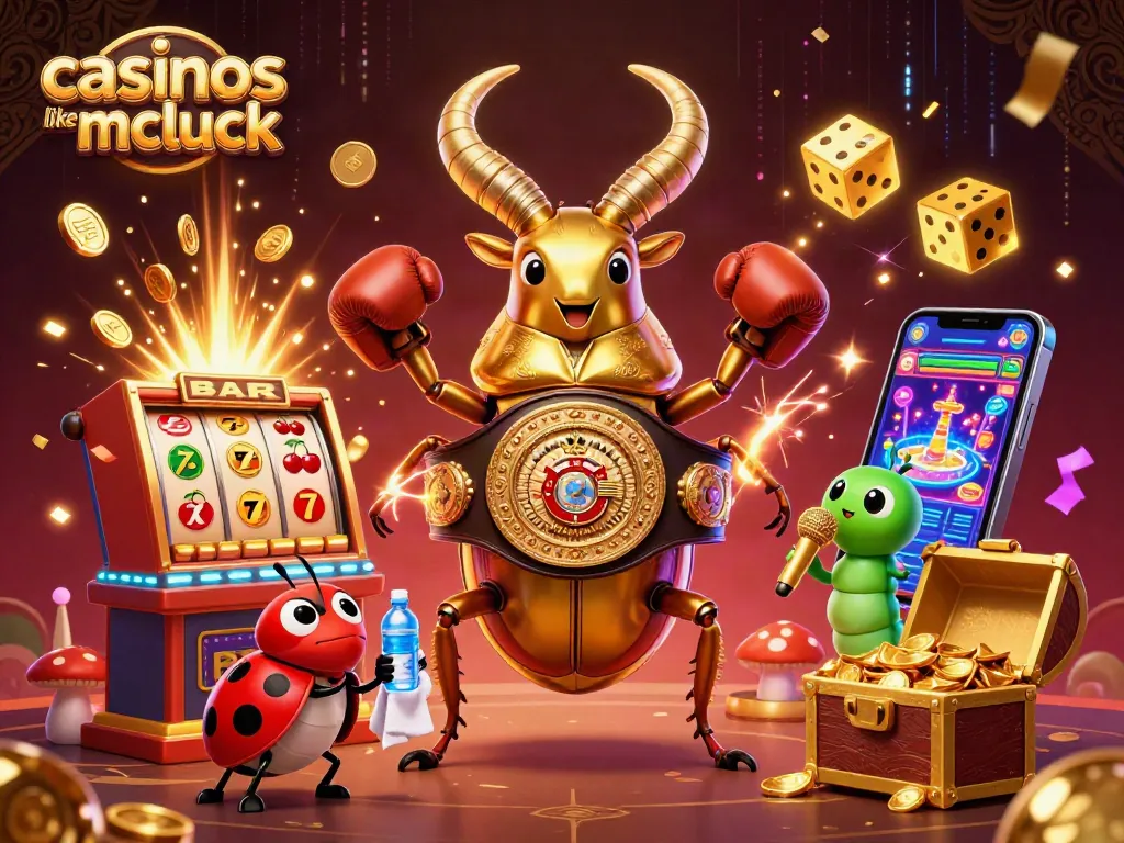 Engage with casinos like mcluck in a vibrant casino scene featuring dynamic characters and gaming elements.