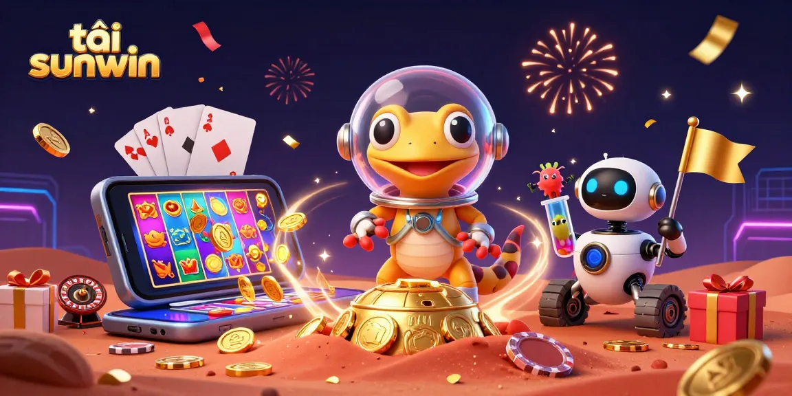 Engage in the vibrant world of tải sunwin with this lively scene showcasing a Martian gecko uncovering a casino.