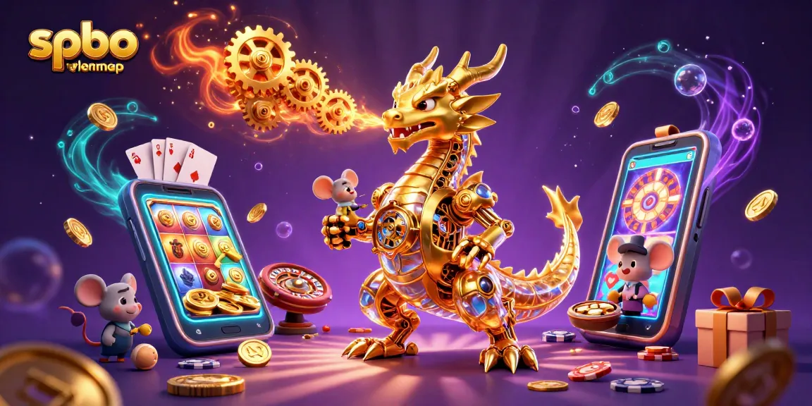 Engage with spbo terlengkap featuring a golden dragon and dynamic casino elements in vivid illustration.