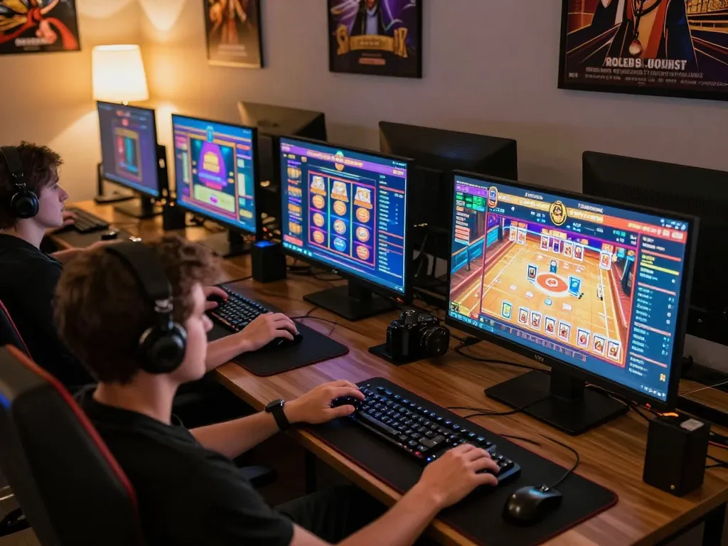 Player engaged with cn casino games on multiple screens in a modern gaming setup.