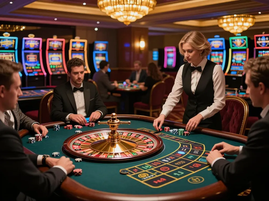kp88 players engaging in thrilling roulette game at an upscale casino table.