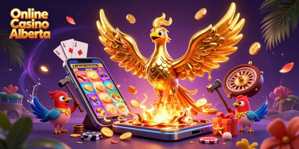Experience thrilling gameplay at Online Casino Alberta with an engaging phoenix emerging from gold.