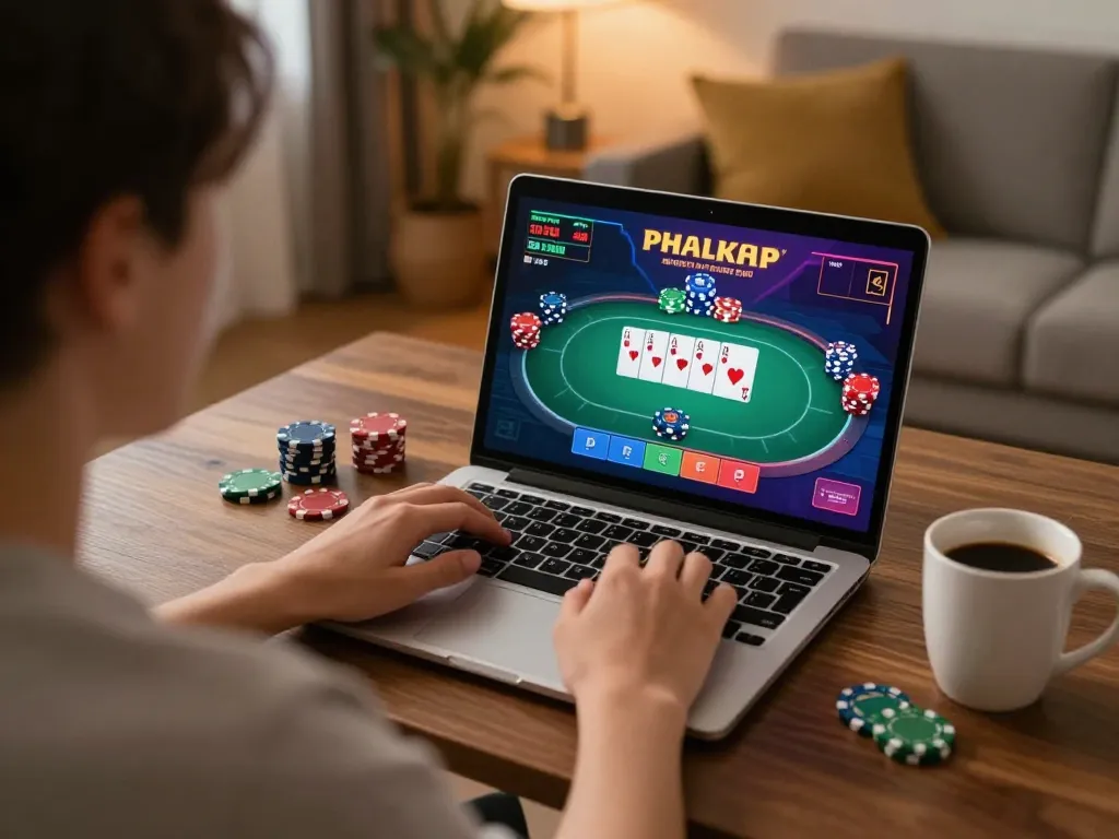 Engaging online gaming moment on เว็บzood24 showing poker gameplay on a laptop.