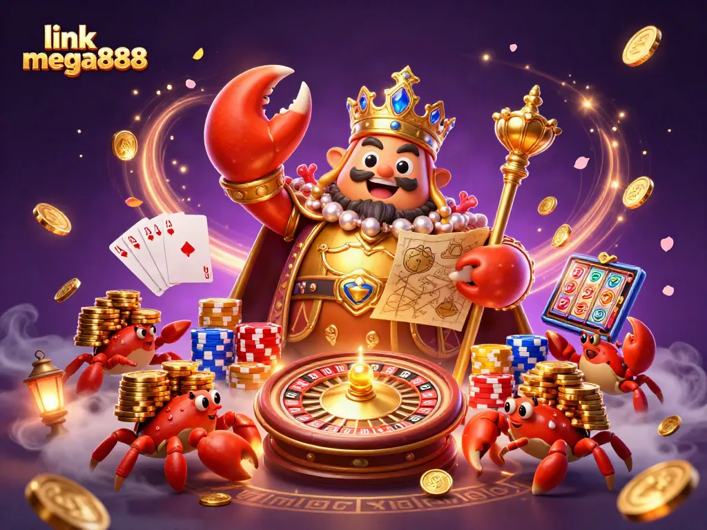 Experience thrilling gameplay with link mega888 and a vibrant casino scene featuring golden crab emperor.