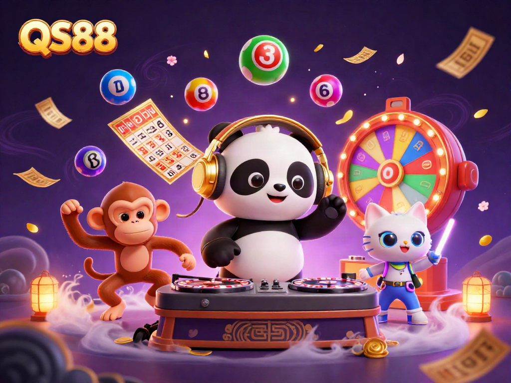 Engage in fun lottery activities at QS88 with colorful balls and lively characters!