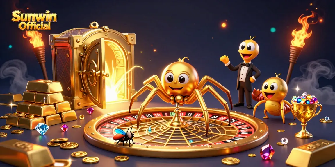 Bet on big wins at Sunwin Official's vibrant 3D casino scene filled with gold and jewels.