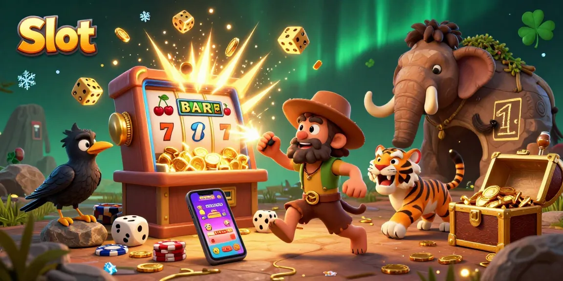 Spin the slot and win vast prizes in this dynamic casino illustrated scene.