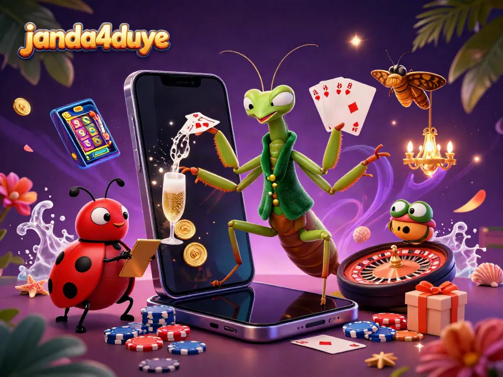 JANDA4DUYE menyuguhkan pengalaman bermain menarik dengan karakter casino unik dan permainan slot yang berwarna-warni.