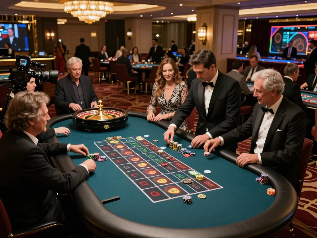 Luck8 players placing bets at an elegant roulette table in a vibrant live casino environment.