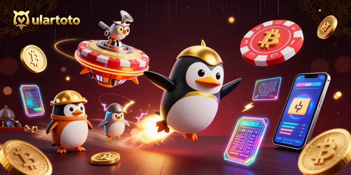 Engage with ulartoto's thrilling gameplay featuring a golden penguin exploring a casino space!