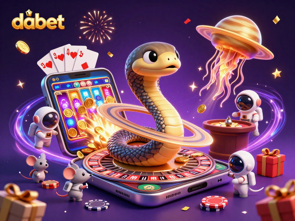 Betting on a cosmic roulette with dabet's vibrant 3D cartoon characters in a dynamic casino scene.