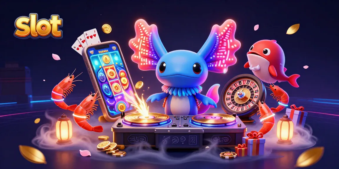 Permainan slot video menarik dengan karakter kasino berwarna neon dan elemen menarik.