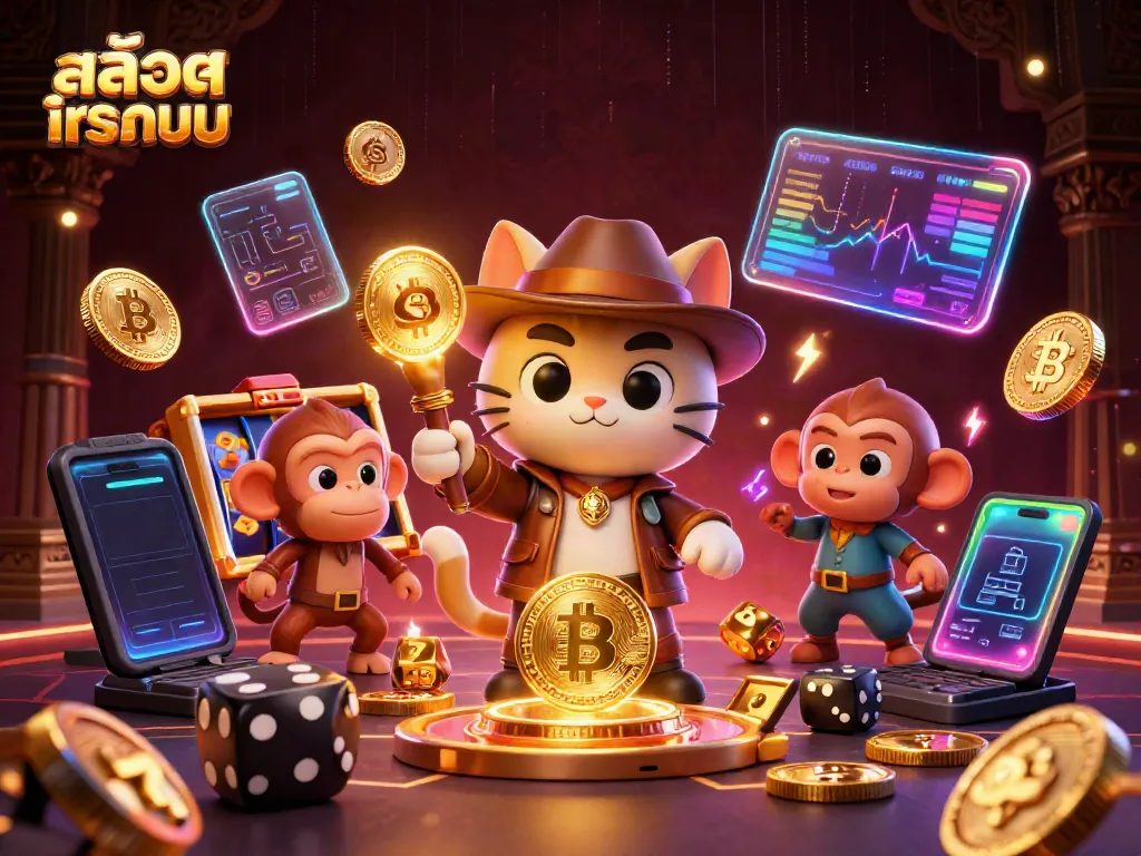 Play สล็อตทดลอง with a thrilling 3D illustration of an explorer cat discovering a golden artifact.