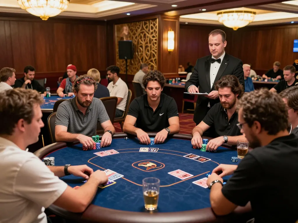 Players enjoying a thrilling game of poker at megaplus88, showcasing vibrant casino atmosphere and strategic gameplay.