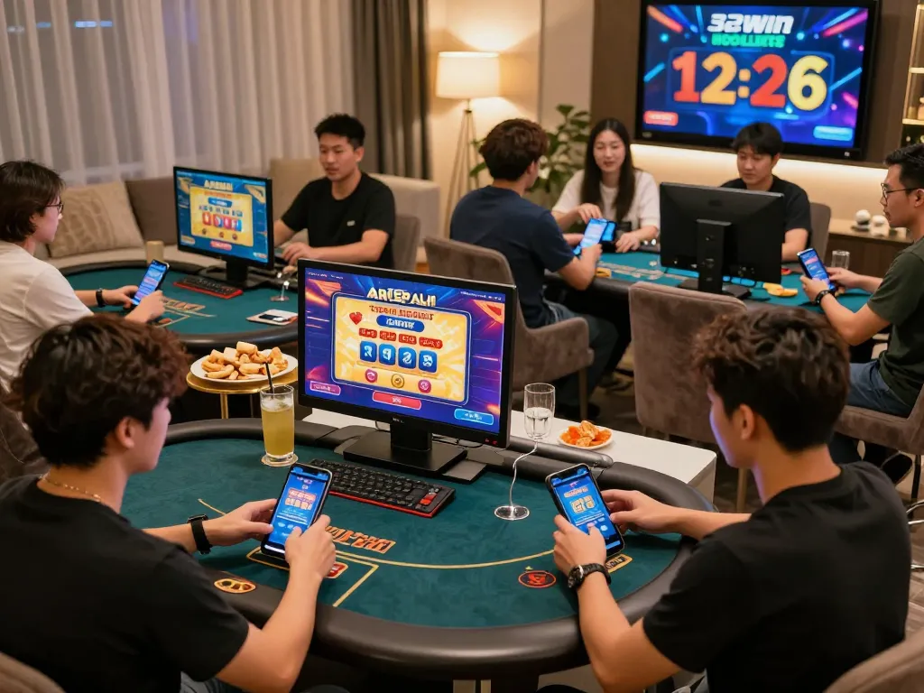 Exciting online gambling experience at 32win with players engaged in casino games.