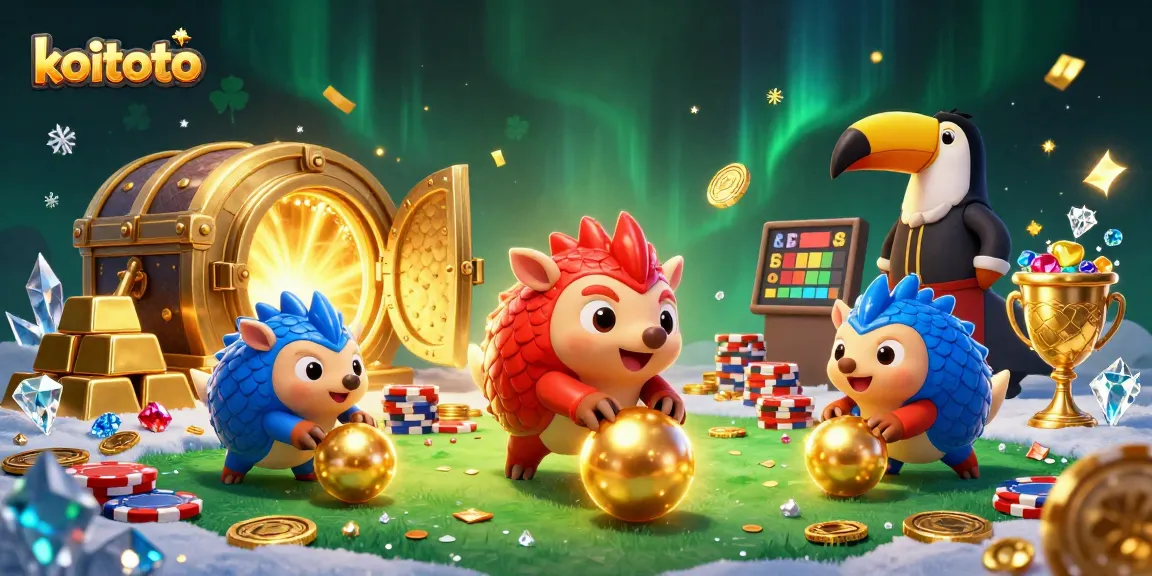 Koitoto pangolins compete in a vibrant casino scene filled with poker chips and treasures.