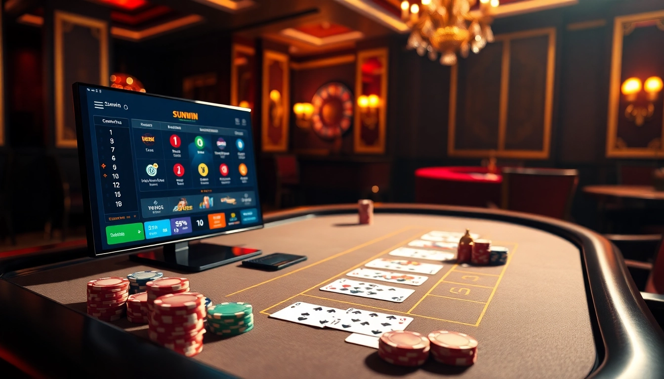 Enjoy the thrilling gaming experience at Sunwin's online casino featuring exciting tables and vibrant poker chips.