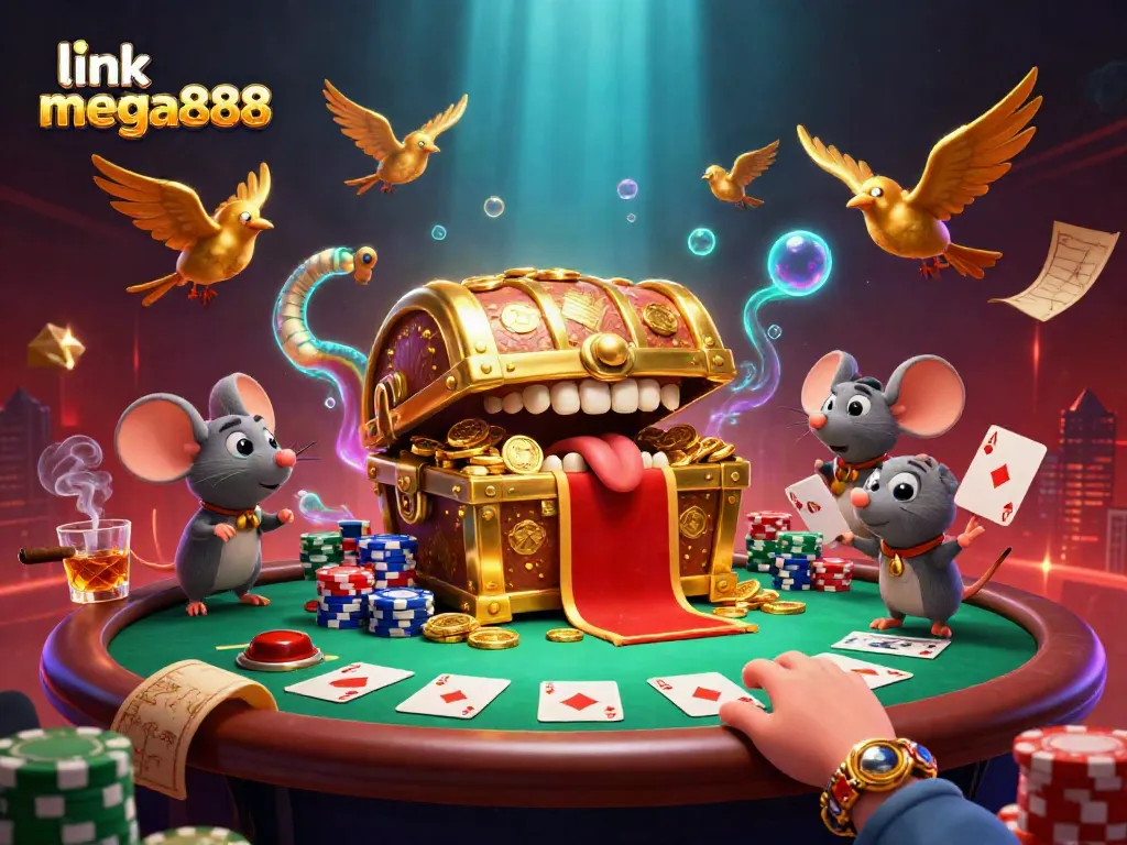 Engage with link mega888 and explore vibrant casino gaming through a dynamic 3D illustration.