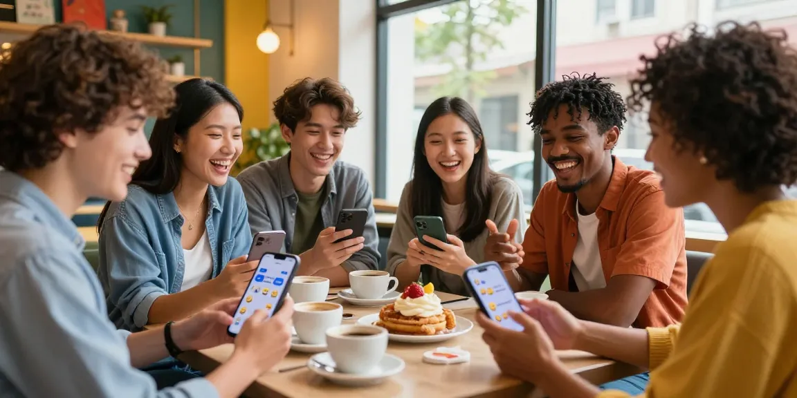 Engaging spicy chat conversation among diverse friends in a cozy café.