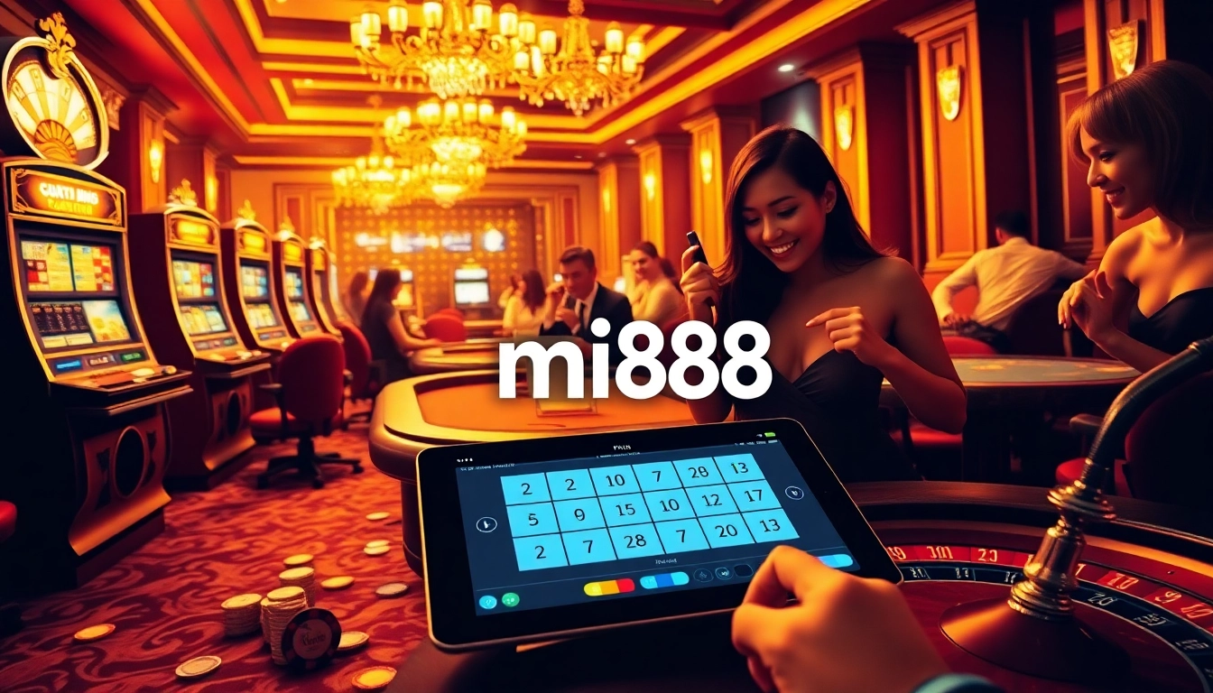 Experience the thrill of gambling at mi88 with luxurious casino tables and vibrant slot machines.