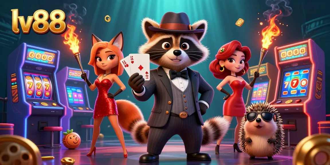 Experience the thrill of winning at lv88 with vibrant casino elements and charming characters.