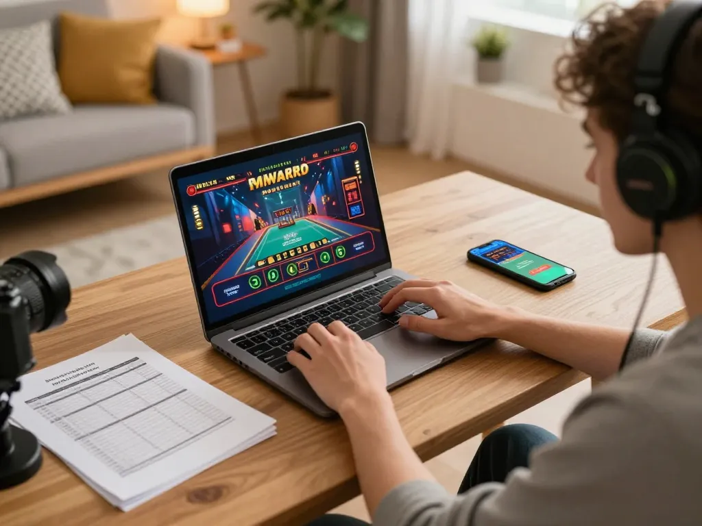 Engaging online gaming session at home, using nddo to track betting strategies.
