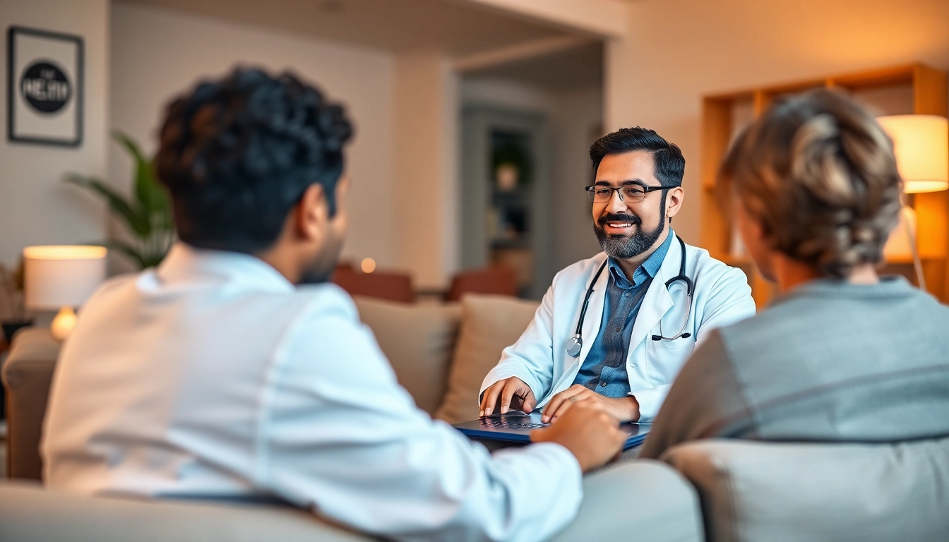 Engaging online urgent care doctor visit showing doctor and patient interacting via a video call.