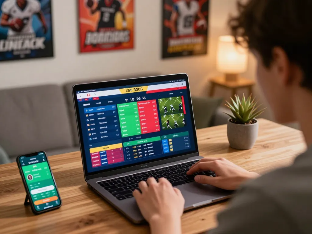 Engaging sports betting action with Lu88 displayed on a laptop showcasing live odds during thrilling gameplay.
