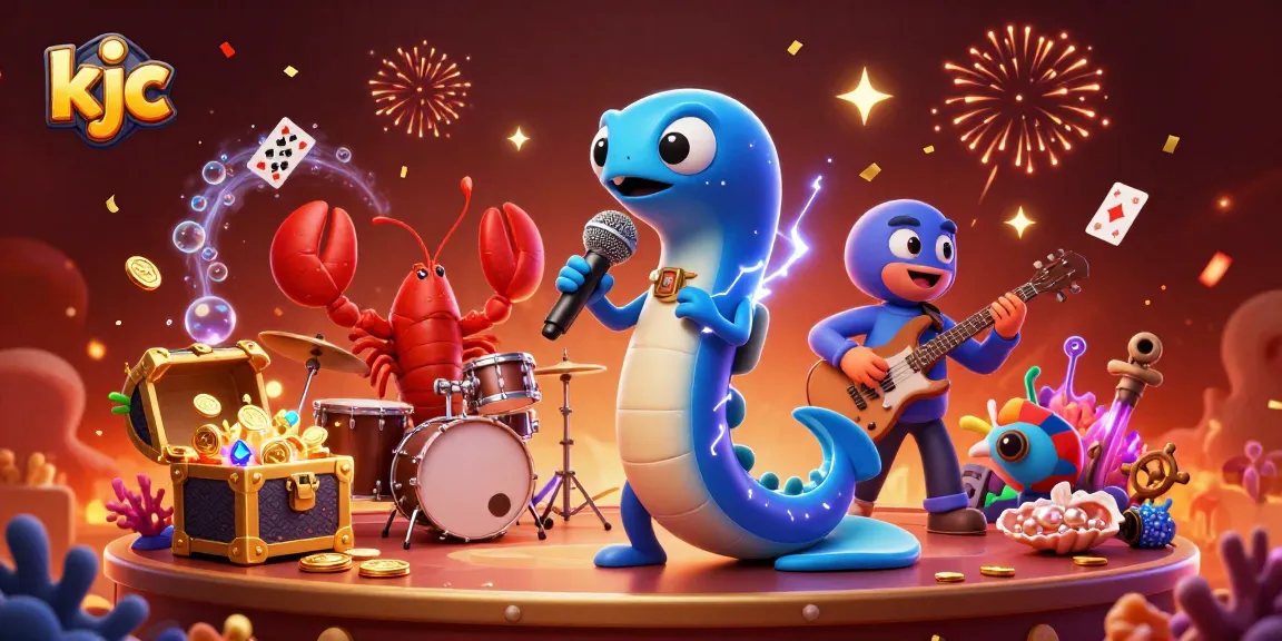 Spin and win with kjc's vibrant underwater casino featuring lively characters and colorful game elements.