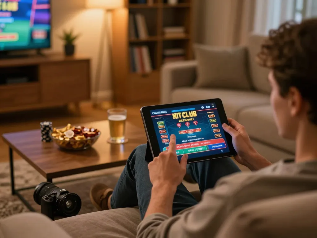 Engaging moment using HIT CLUB to play live dealer games on a tablet at home.