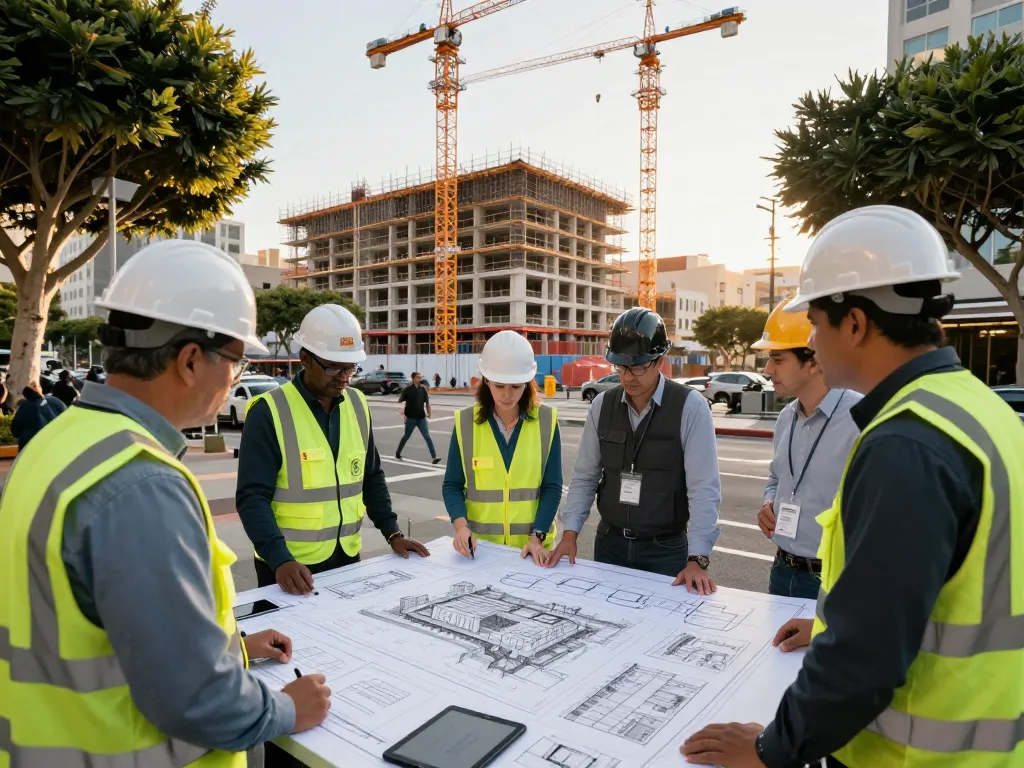 Five88 urban real estate project discussion with diverse team and architectural plans.
